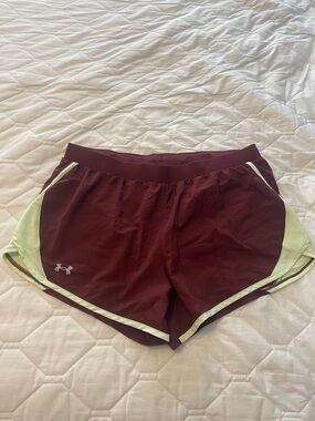 Under Armour Women's Maroon Athletic Shorts with light green/cream Trim
